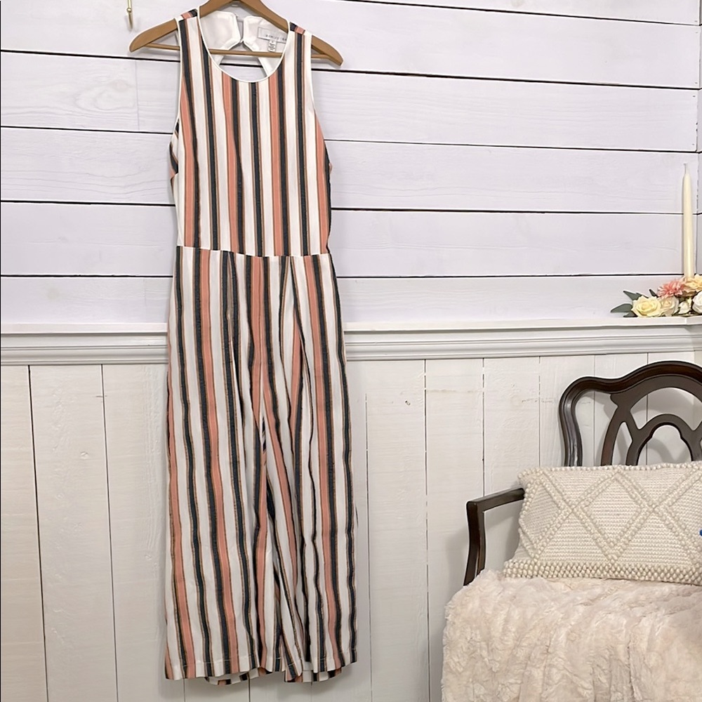 Striped Adelyn Rae Sleeveless Tie Bow Back Jumpsuit
